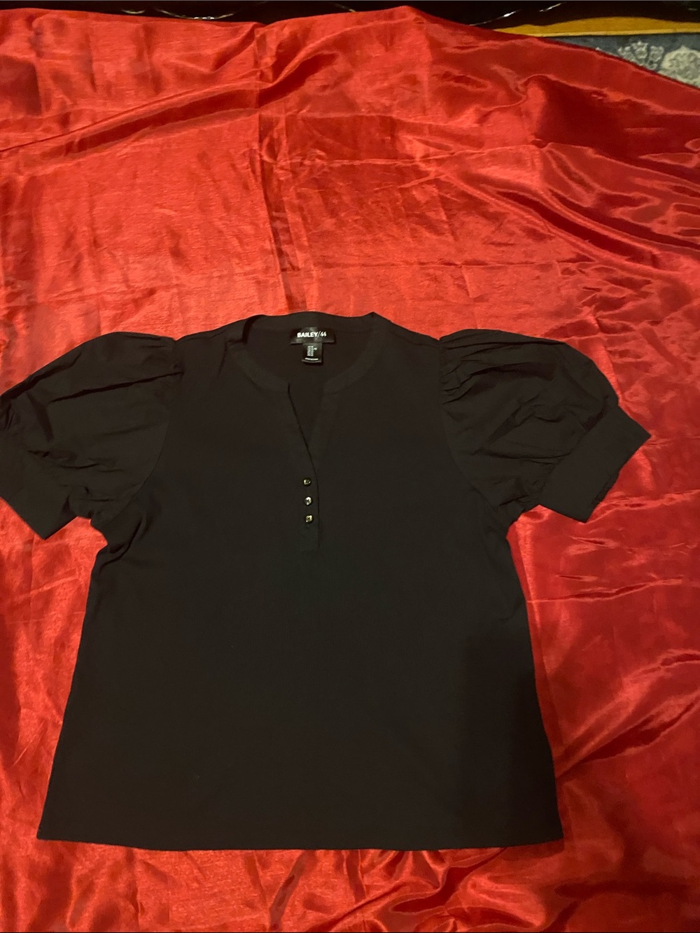 Bailey 44 Black Puff-Sleeve Henley Tee